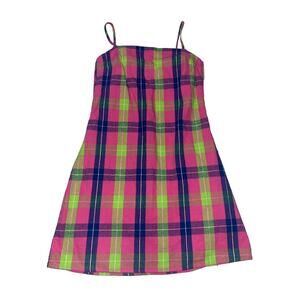 Vintage Purr Melrose Small Plaid Pink Green Blue Mini Dress